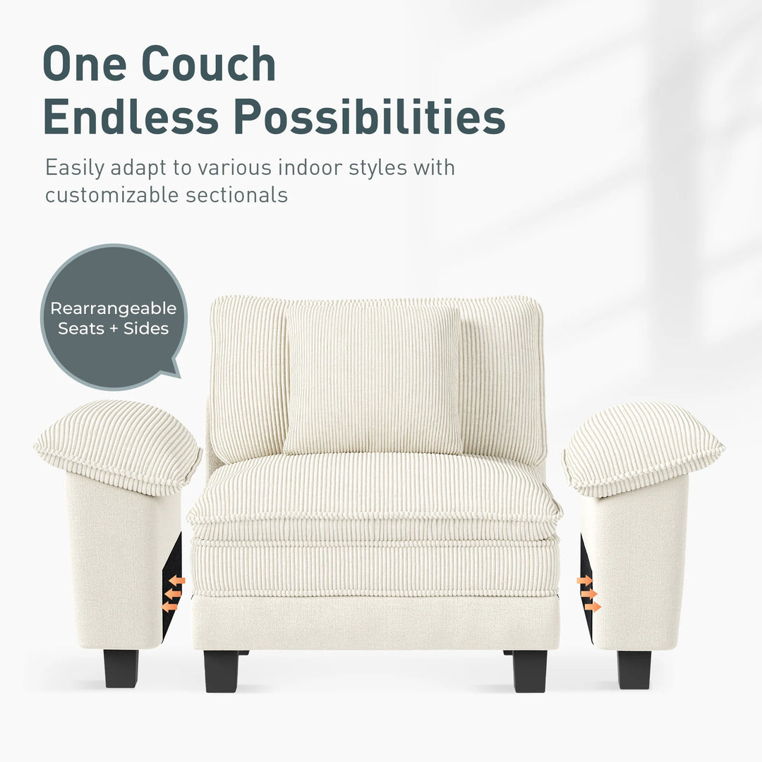 Cloud Modular Deep Seat Sofa, Chenille or Corduroy Sectional Couch with Removable Arms, 1–4 Seater