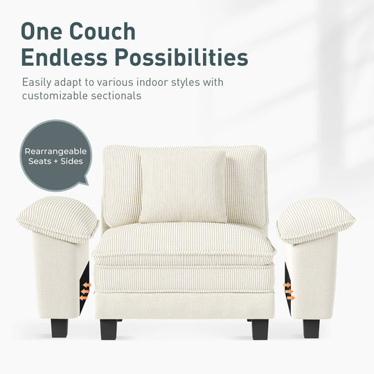 Cloud Modular Deep Seat Sofa, Chenille or Corduroy Sectional Couch with Removable Arms, 1–4 Seater