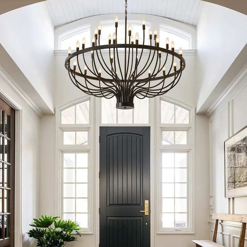 Modern Farmhouse Candle Chandelier Black Large Wagon Wheel Chandeliers
