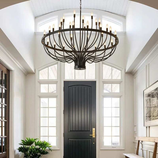 Modern Farmhouse Candle Chandelier Black Large Wagon Wheel Chandeliers