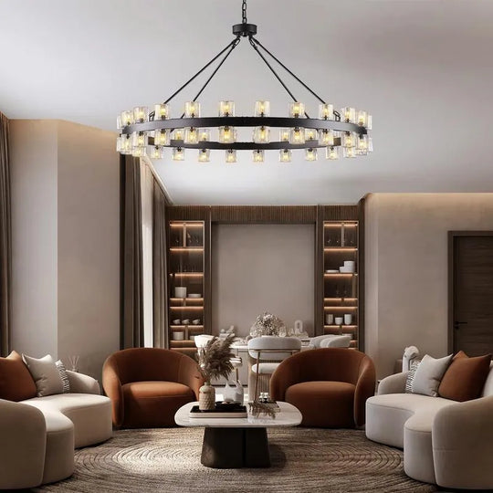 Wagon Wheel Chandelier with Crystal Shade