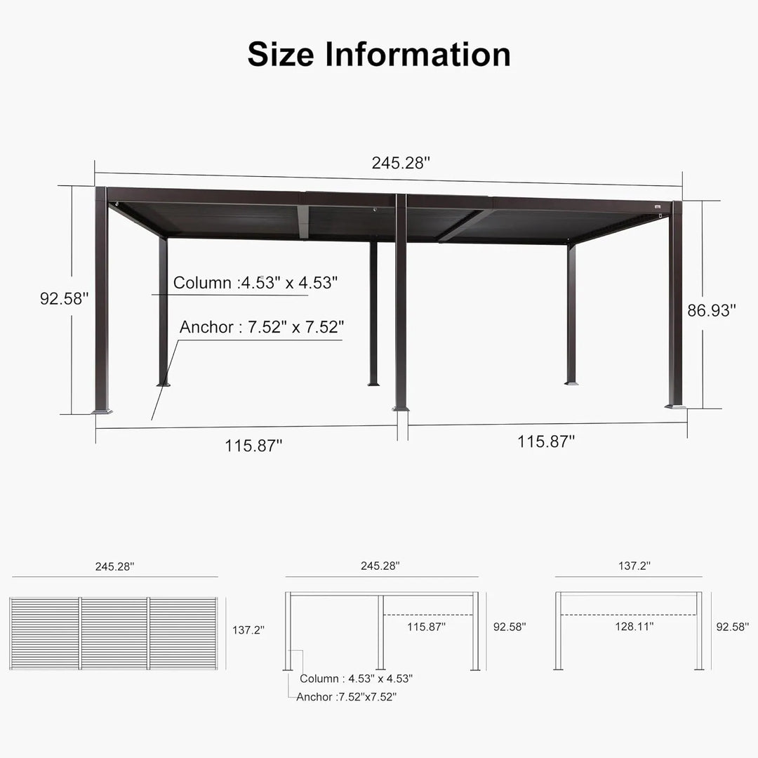 Bronze Louvered Pergola Sun Shade Shelter with Adjustable Metal Roof for Patio Hardtop Pergola