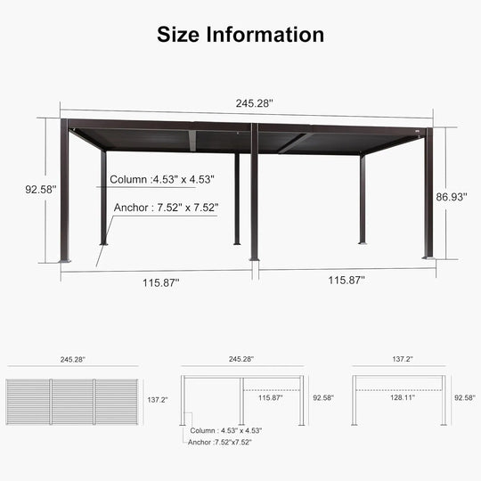Bronze Louvered Pergola Sun Shade Shelter with Adjustable Metal Roof for Patio Hardtop Pergola