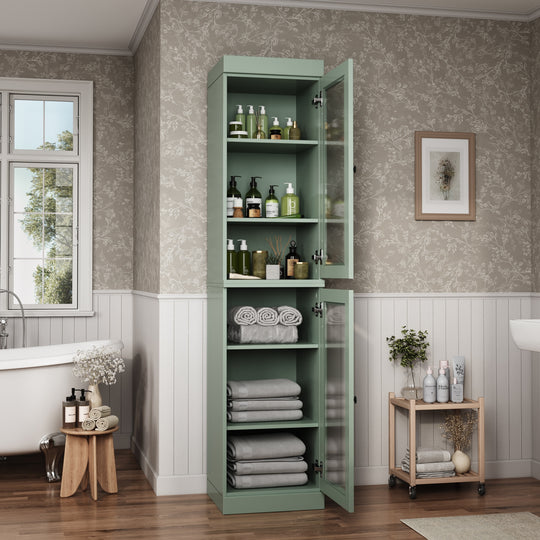100% Solid Wood Bathroom Storage Cabinet, Adjustable Shelves, 16.5" Wide, 35.75" Tall
