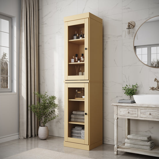 100% Solid Wood Bathroom Storage Cabinet, Adjustable Shelves, 16.5" Wide, 35.75" Tall