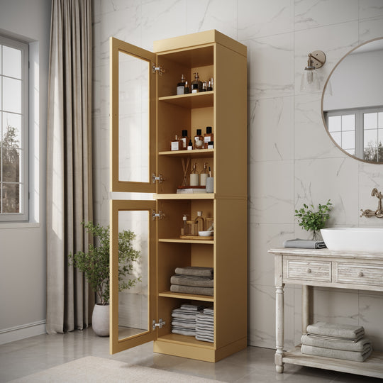 100% Solid Wood Bathroom Storage Cabinet, Adjustable Shelves, 16.5" Wide, 35.75" Tall