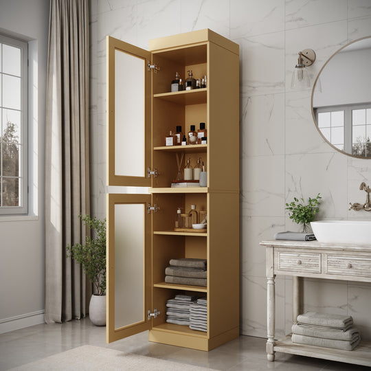100% Solid Wood Bathroom Storage Cabinet, Adjustable Shelves, 16.5" Wide, 35.75" Tall