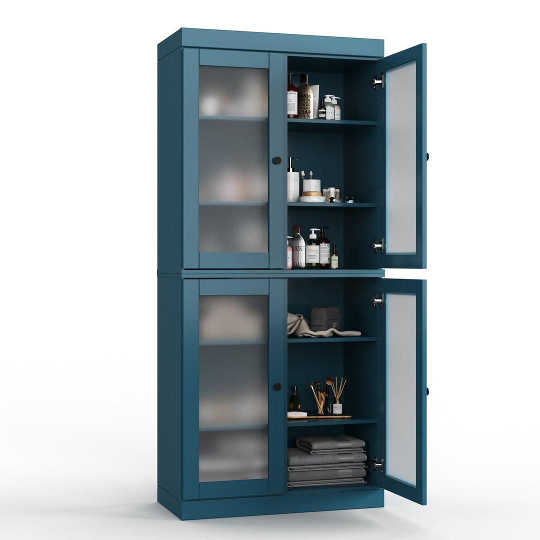 100% Solid Wood Bathroom & Laundry Storage Cabinet, Raised Panel Doors, Adjustable Shelves, 32" Wide, 71.5" Tall