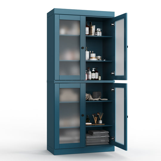 100% Solid Wood Bathroom & Laundry Storage Cabinet, Raised Panel Doors, Adjustable Shelves, 32" Wide, 71.5" Tall