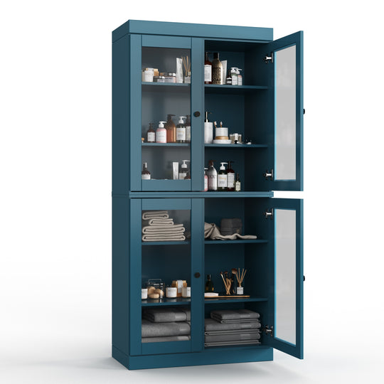 100% Solid Wood Bathroom & Laundry Storage Cabinet, Raised Panel Doors, Adjustable Shelves, 32" Wide, 71.5" Tall