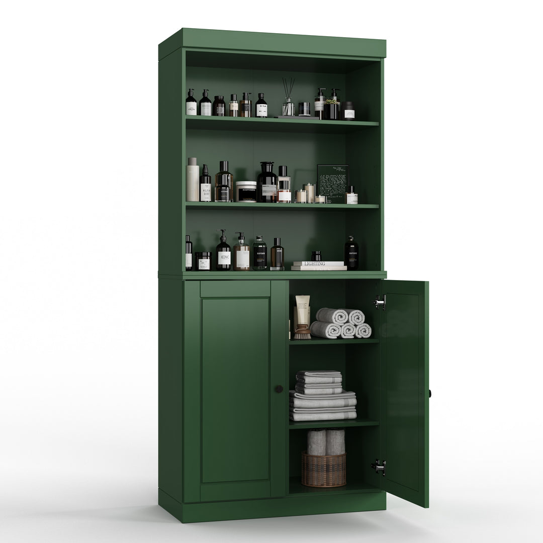100% Solid Wood Bathroom & Laundry Storage Cabinet, Raised Panel Doors, Adjustable Shelves, 32" Wide, 71.5" Tall