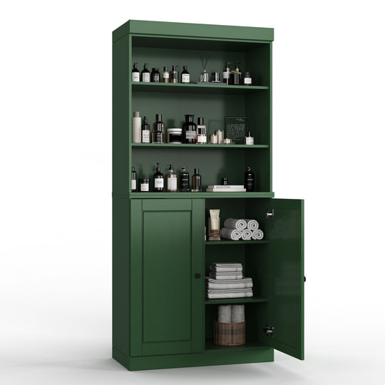 100% Solid Wood Bathroom & Laundry Storage Cabinet, Raised Panel Doors, Adjustable Shelves, 32" Wide, 71.5" Tall