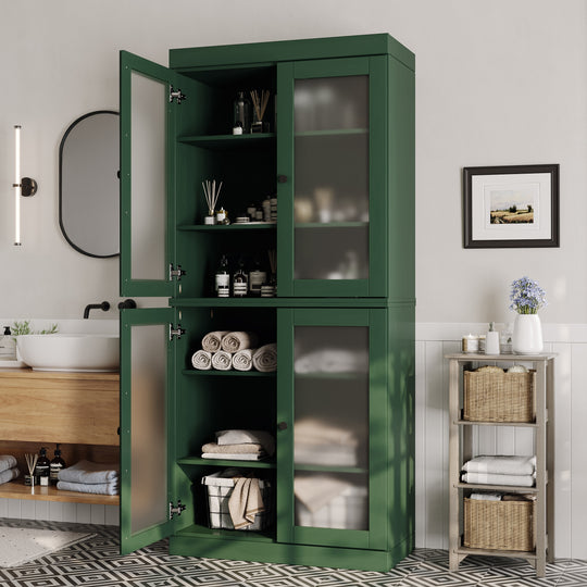 100% Solid Wood Bathroom & Laundry Storage Cabinet, Raised Panel Doors, Adjustable Shelves, 32" Wide, 71.5" Tall