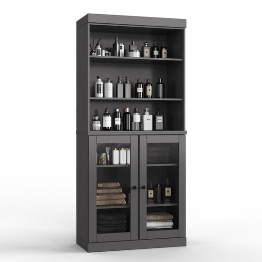 100% Solid Wood Bathroom & Laundry Storage Cabinet, Raised Panel Doors, Adjustable Shelves, 32" Wide, 71.5" Tall