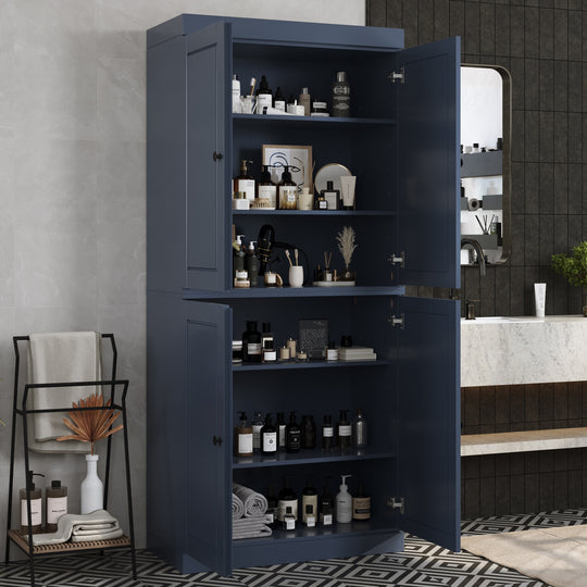 100% Solid Wood Bathroom & Laundry Storage Cabinet, Raised Panel Doors, Adjustable Shelves, 32" Wide, 71.5" Tall