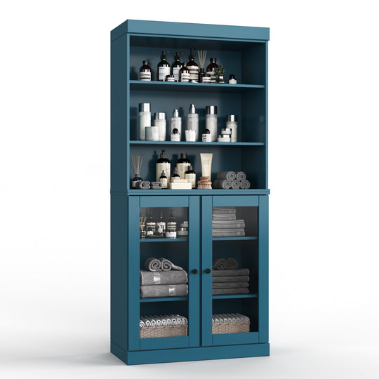 100% Solid Wood Bathroom & Laundry Storage Cabinet, Raised Panel Doors, Adjustable Shelves, 32" Wide, 71.5" Tall