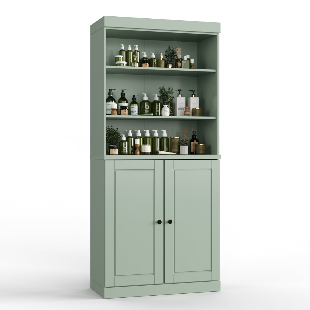 100% Solid Wood Bathroom & Laundry Storage Cabinet, Raised Panel Doors, Adjustable Shelves, 32" Wide, 71.5" Tall