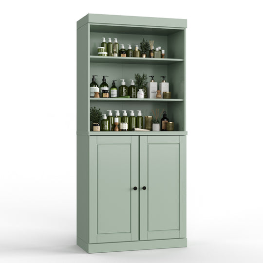100% Solid Wood Bathroom & Laundry Storage Cabinet, Raised Panel Doors, Adjustable Shelves, 32" Wide, 71.5" Tall