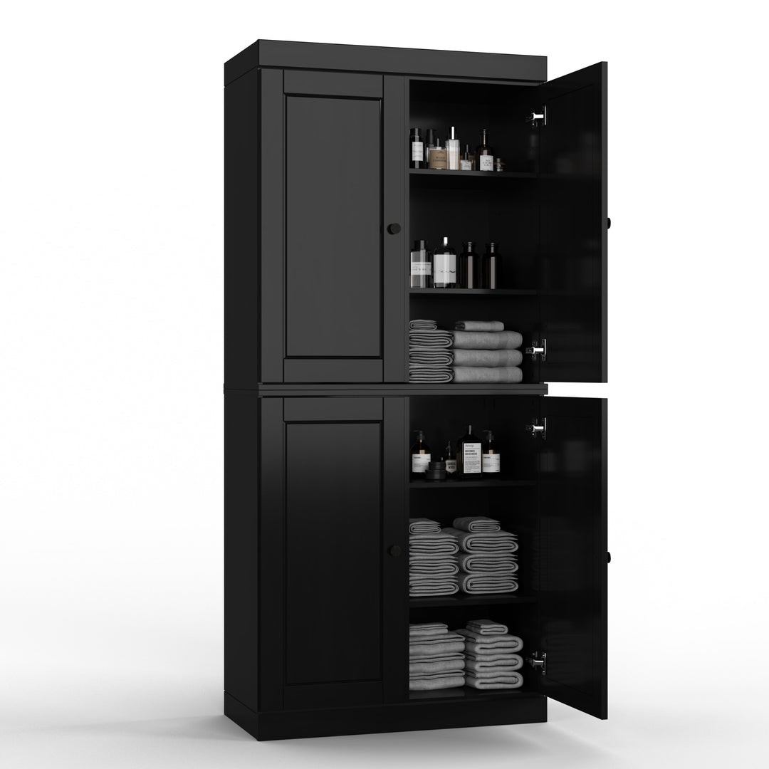 100% Solid Wood Bathroom & Laundry Storage Cabinet, Raised Panel Doors, Adjustable Shelves, 32" Wide, 71.5" Tall