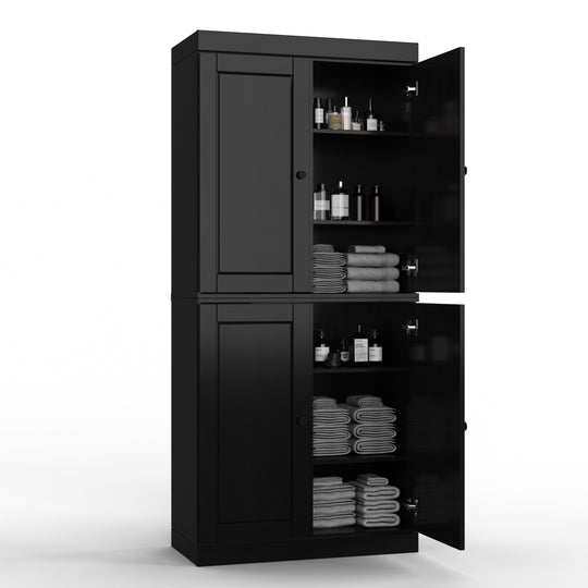 100% Solid Wood Bathroom & Laundry Storage Cabinet, Raised Panel Doors, Adjustable Shelves, 32" Wide, 71.5" Tall