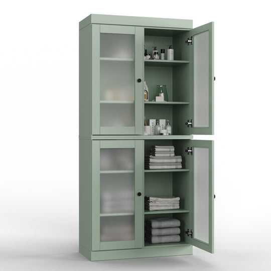 100% Solid Wood Bathroom & Laundry Storage Cabinet, Raised Panel Doors, Adjustable Shelves, 32" Wide, 71.5" Tall