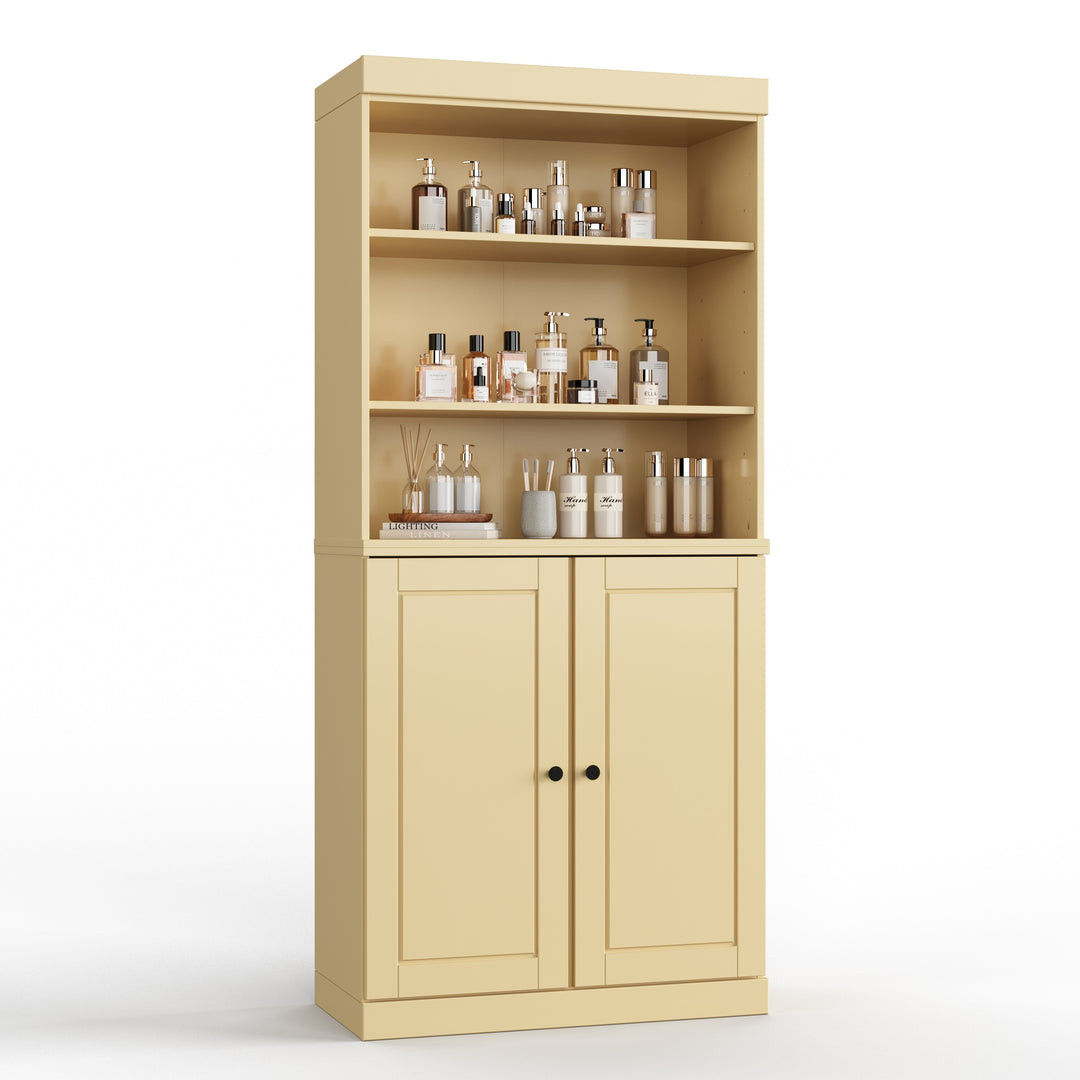 100% Solid Wood Bathroom & Laundry Storage Cabinet, Raised Panel Doors, Adjustable Shelves, 32" Wide, 71.5" Tall