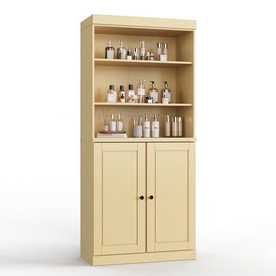 100% Solid Wood Bathroom & Laundry Storage Cabinet, Raised Panel Doors, Adjustable Shelves, 32" Wide, 71.5" Tall