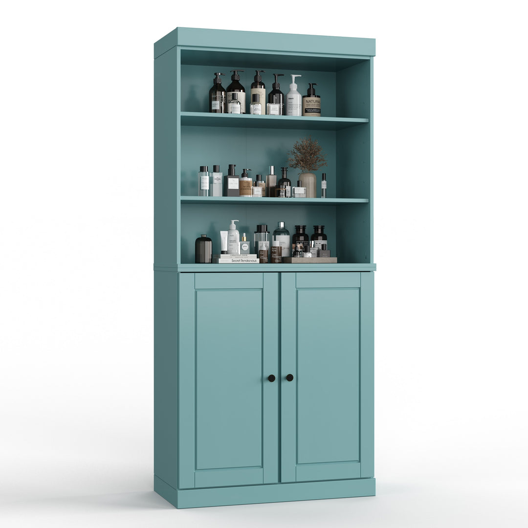 100% Solid Wood Bathroom & Laundry Storage Cabinet, Raised Panel Doors, Adjustable Shelves, 32" Wide, 71.5" Tall