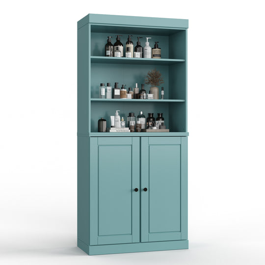 100% Solid Wood Bathroom & Laundry Storage Cabinet, Raised Panel Doors, Adjustable Shelves, 32" Wide, 71.5" Tall
