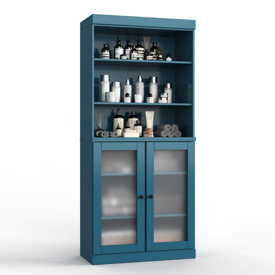 100% Solid Wood Bathroom & Laundry Storage Cabinet, Raised Panel Doors, Adjustable Shelves, 32" Wide, 71.5" Tall
