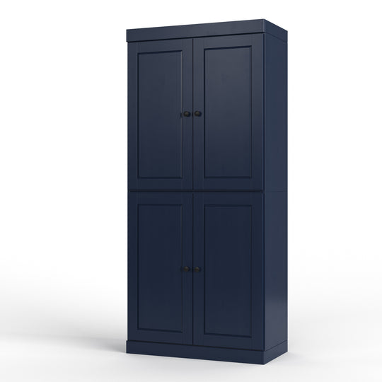100% Solid Wood Bathroom & Laundry Storage Cabinet, Raised Panel Doors, Adjustable Shelves, 32" Wide, 71.5" Tall