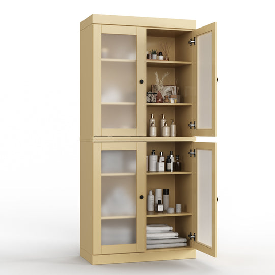 100% Solid Wood Bathroom & Laundry Storage Cabinet, Raised Panel Doors, Adjustable Shelves, 32" Wide, 71.5" Tall