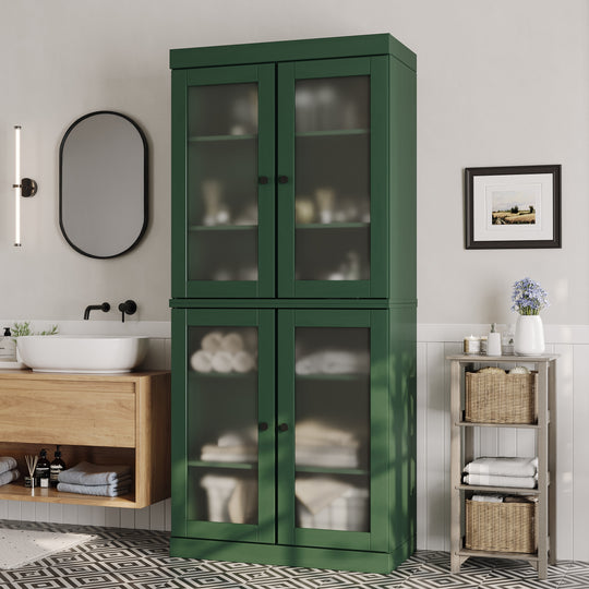 100% Solid Wood Bathroom & Laundry Storage Cabinet, Raised Panel Doors, Adjustable Shelves, 32" Wide, 71.5" Tall