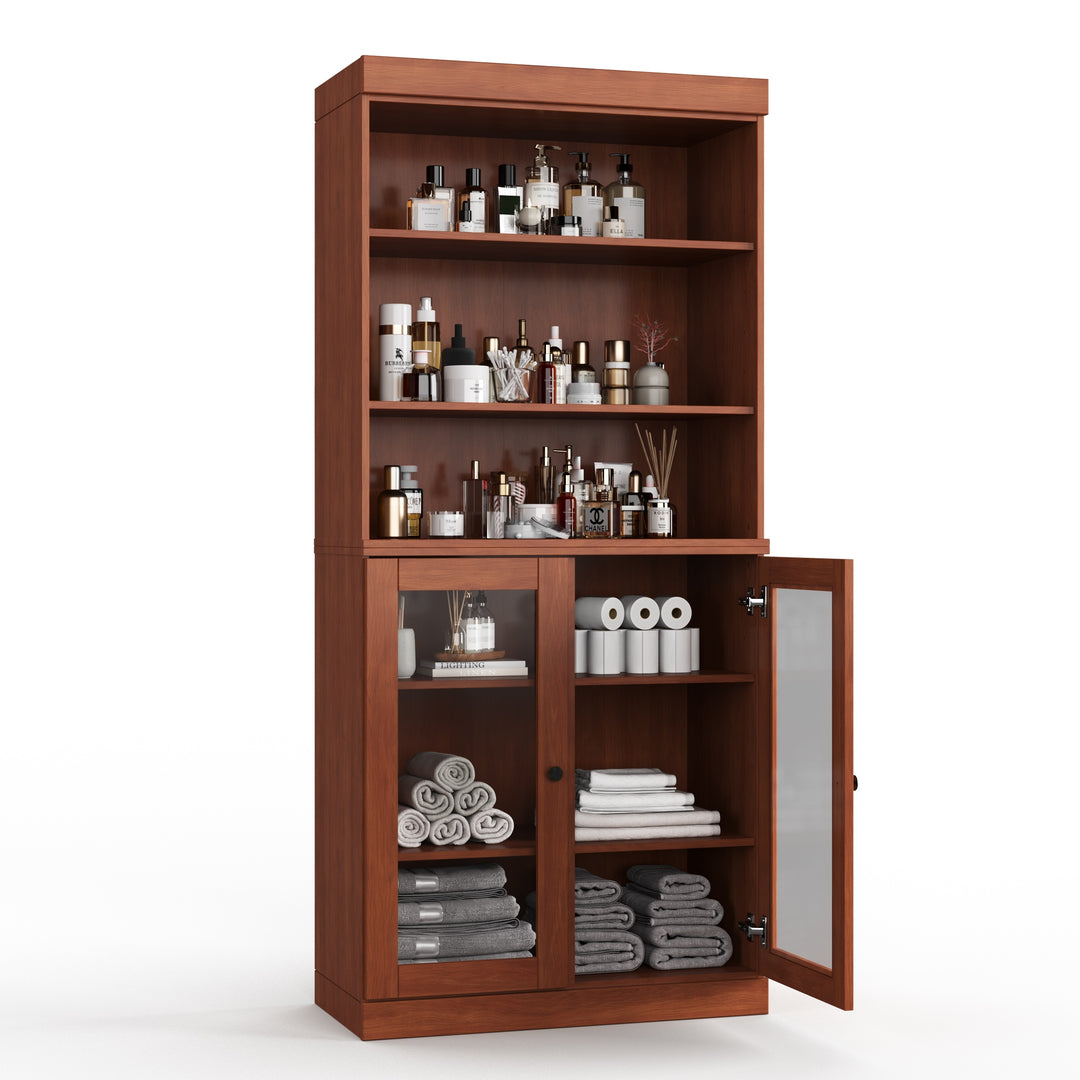 100% Solid Wood Bathroom & Laundry Storage Cabinet, Raised Panel Doors, Adjustable Shelves, 32" Wide, 71.5" Tall