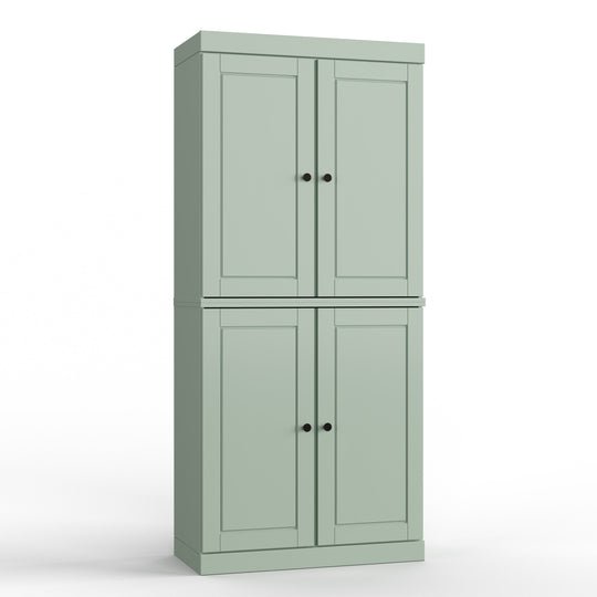 100% Solid Wood Bathroom & Laundry Storage Cabinet, Raised Panel Doors, Adjustable Shelves, 32" Wide, 71.5" Tall