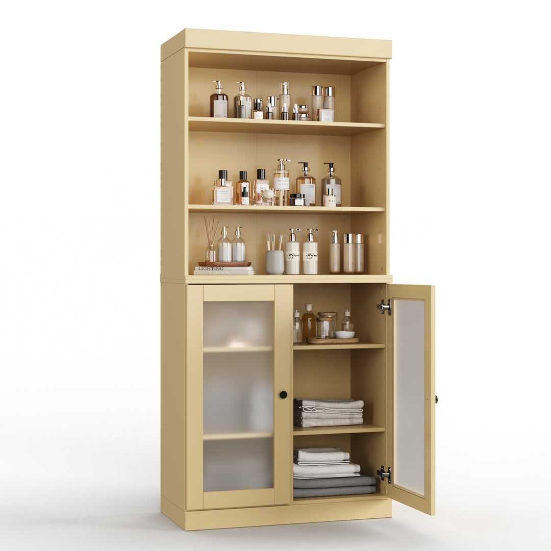 100% Solid Wood Bathroom & Laundry Storage Cabinet, Raised Panel Doors, Adjustable Shelves, 32" Wide, 71.5" Tall