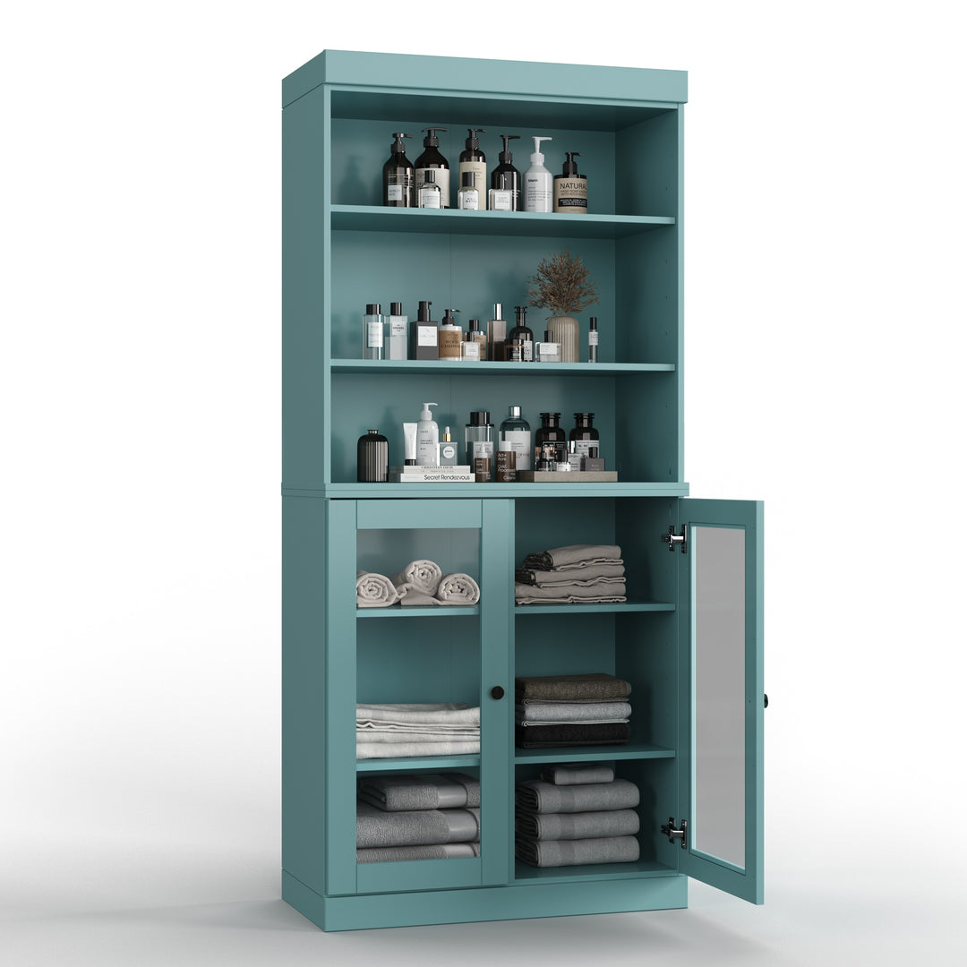 100% Solid Wood Bathroom & Laundry Storage Cabinet, Raised Panel Doors, Adjustable Shelves, 32" Wide, 71.5" Tall