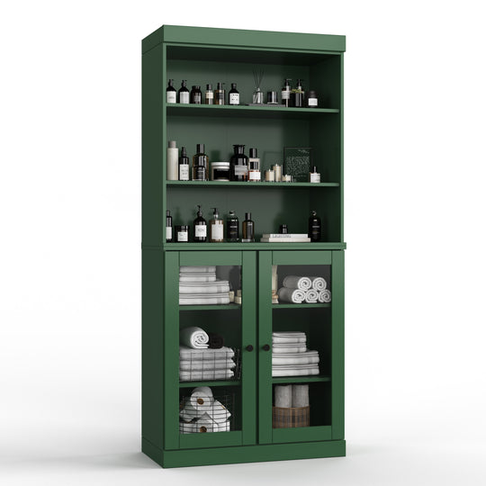 100% Solid Wood Bathroom & Laundry Storage Cabinet, Raised Panel Doors, Adjustable Shelves, 32" Wide, 71.5" Tall