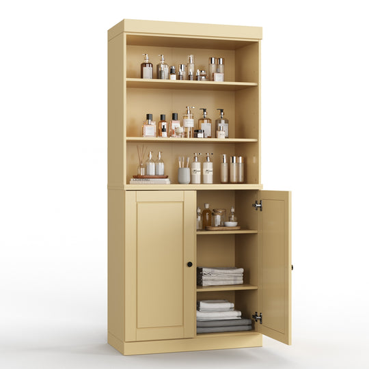 100% Solid Wood Bathroom & Laundry Storage Cabinet, Raised Panel Doors, Adjustable Shelves, 32" Wide, 71.5" Tall