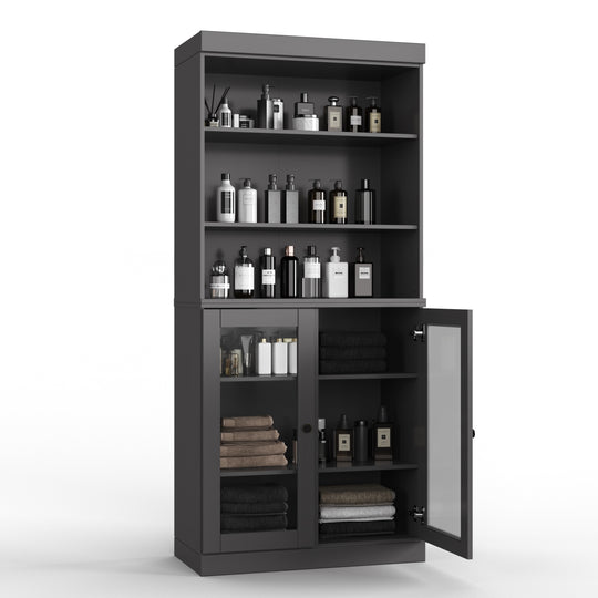 100% Solid Wood Bathroom & Laundry Storage Cabinet, Raised Panel Doors, Adjustable Shelves, 32" Wide, 71.5" Tall