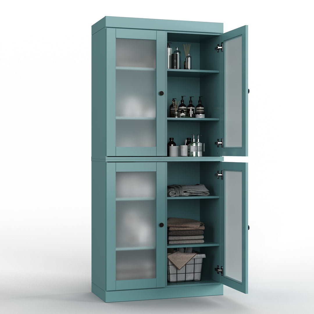 100% Solid Wood Bathroom & Laundry Storage Cabinet, Raised Panel Doors, Adjustable Shelves, 32" Wide, 71.5" Tall