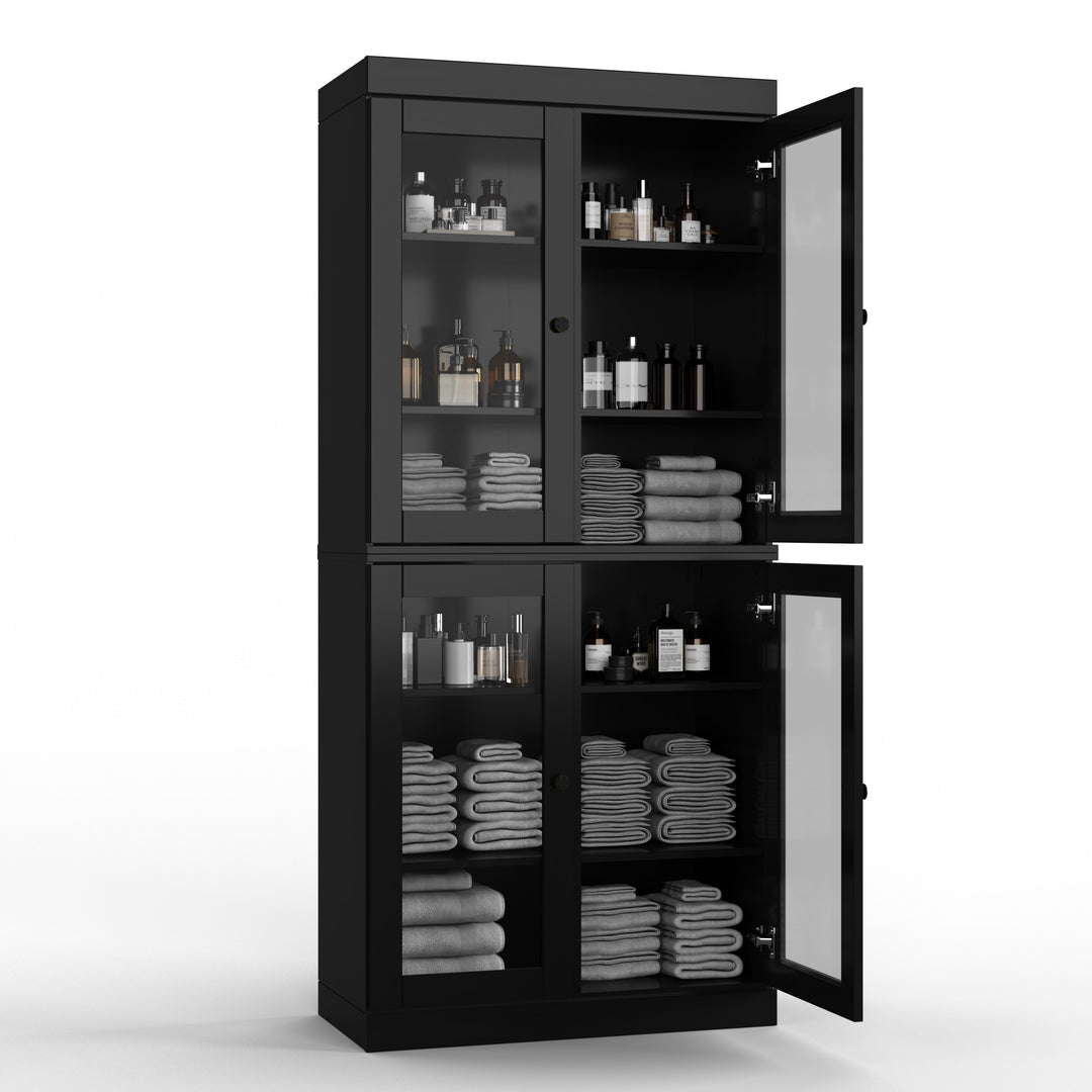 100% Solid Wood Bathroom & Laundry Storage Cabinet, Raised Panel Doors, Adjustable Shelves, 32" Wide, 71.5" Tall