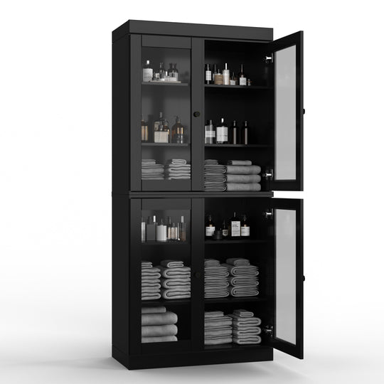 100% Solid Wood Bathroom & Laundry Storage Cabinet, Raised Panel Doors, Adjustable Shelves, 32" Wide, 71.5" Tall