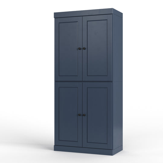 100% Solid Wood Bathroom & Laundry Storage Cabinet, Raised Panel Doors, Adjustable Shelves, 32" Wide, 71.5" Tall