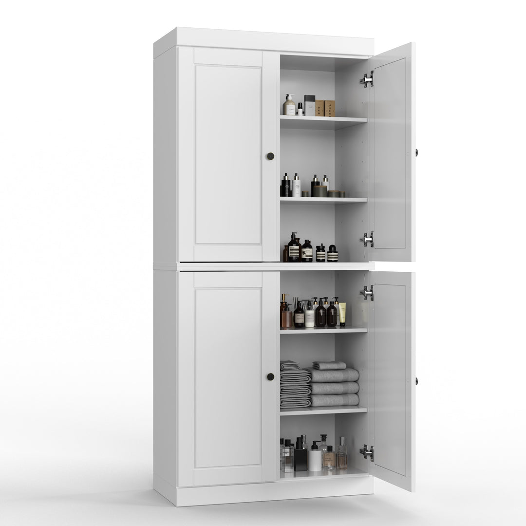 100% Solid Wood Bathroom & Laundry Storage Cabinet, Raised Panel Doors, Adjustable Shelves, 32" Wide, 71.5" Tall