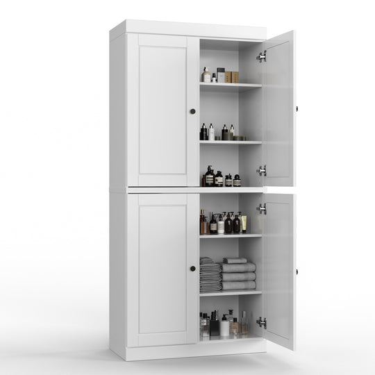 100% Solid Wood Bathroom & Laundry Storage Cabinet, Raised Panel Doors, Adjustable Shelves, 32" Wide, 71.5" Tall