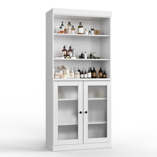 100% Solid Wood Bathroom & Laundry Storage Cabinet, Raised Panel Doors, Adjustable Shelves, 32" Wide, 71.5" Tall