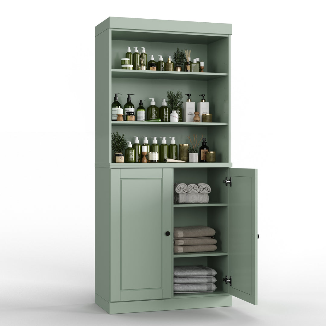 100% Solid Wood Bathroom & Laundry Storage Cabinet, Raised Panel Doors, Adjustable Shelves, 32" Wide, 71.5" Tall