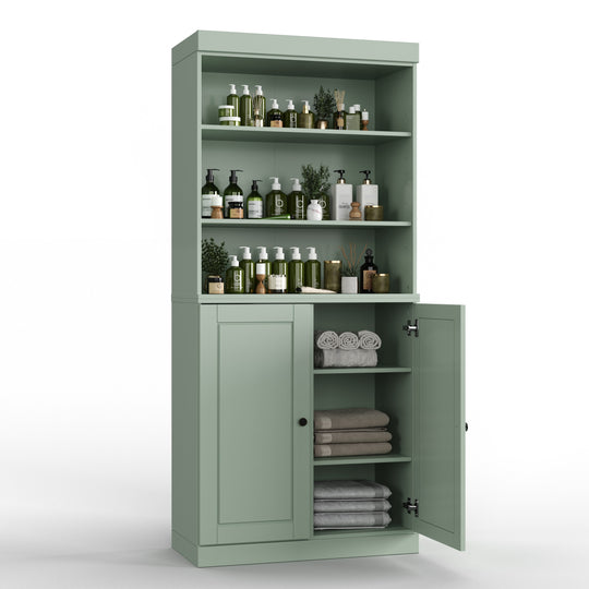 100% Solid Wood Bathroom & Laundry Storage Cabinet, Raised Panel Doors, Adjustable Shelves, 32" Wide, 71.5" Tall