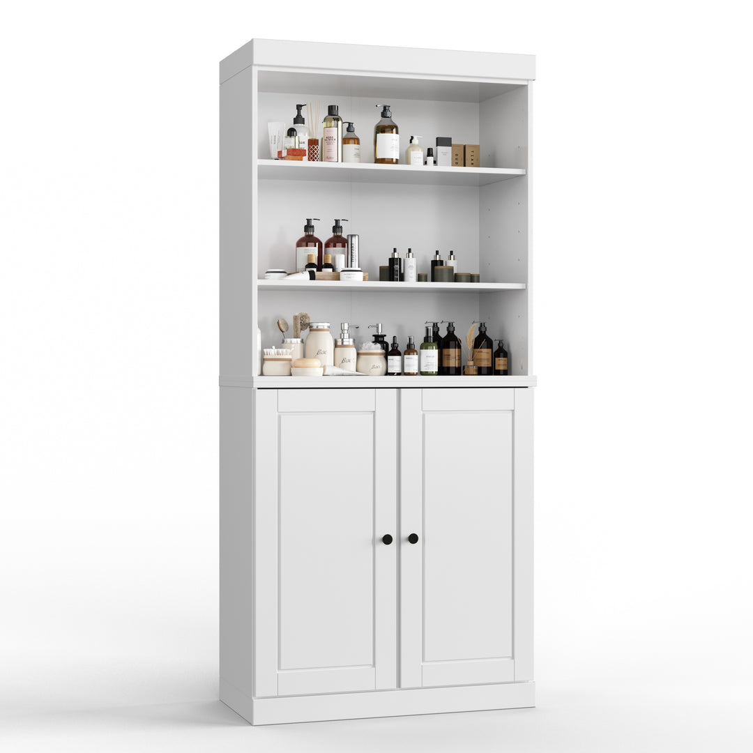 100% Solid Wood Bathroom & Laundry Storage Cabinet, Raised Panel Doors, Adjustable Shelves, 32" Wide, 71.5" Tall